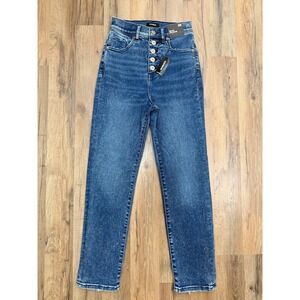 Express Mom Jeans Super High Rise Button Fly Blue Denim Size 00R NWT